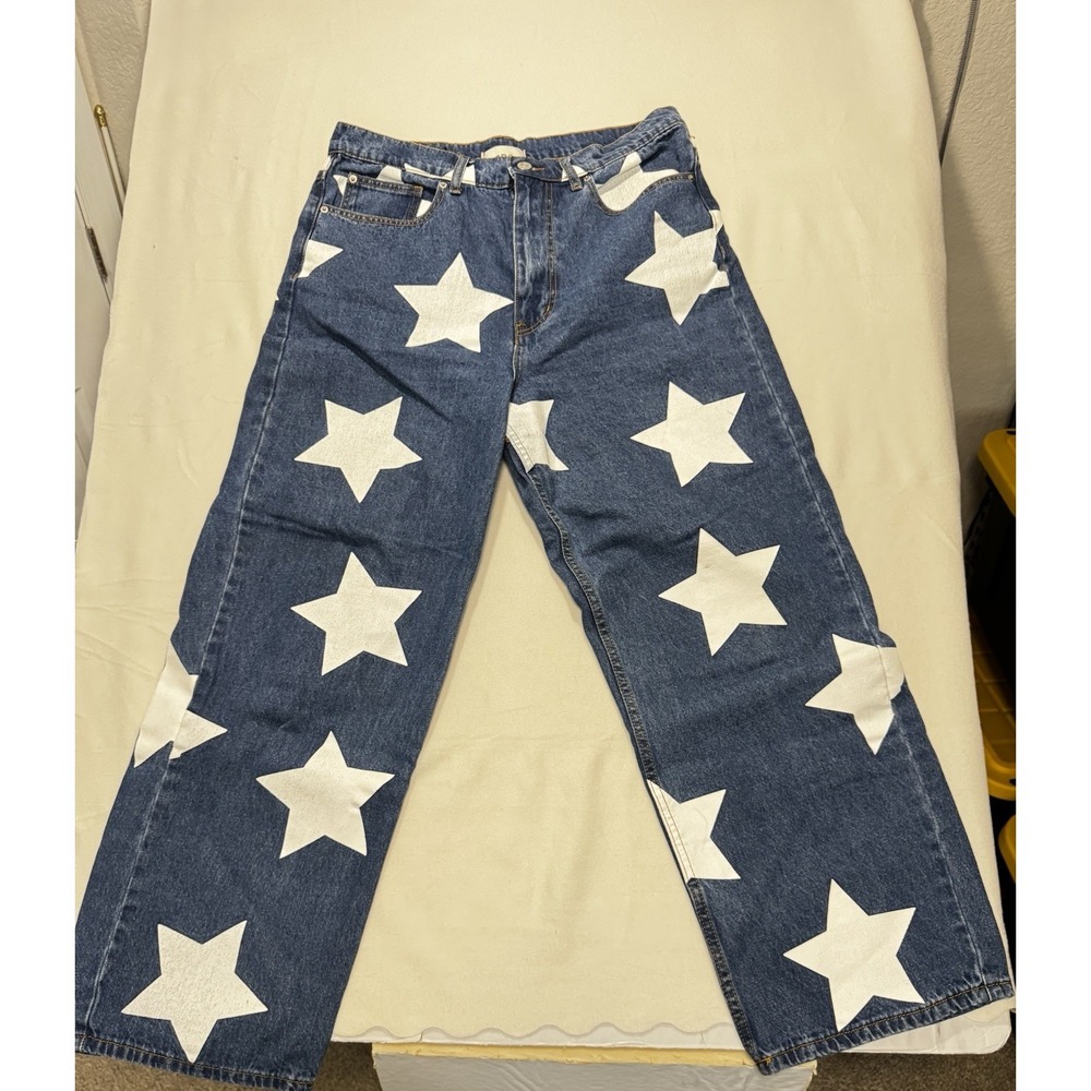 Urban Outfitters Navy Denim Boot-Cut Jeans with White Star Graphics